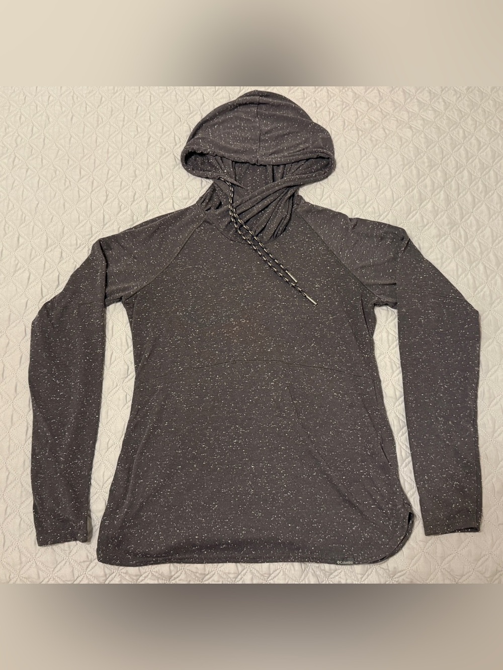 Columbia Womens Small Hoodie Gray Speckled Cowl Neck Omni Wick Evaporation Layer